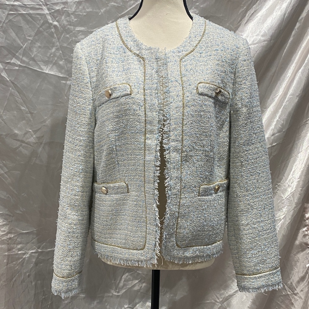 Ted Baker Women's Tweed Blazer - Cream and Blue